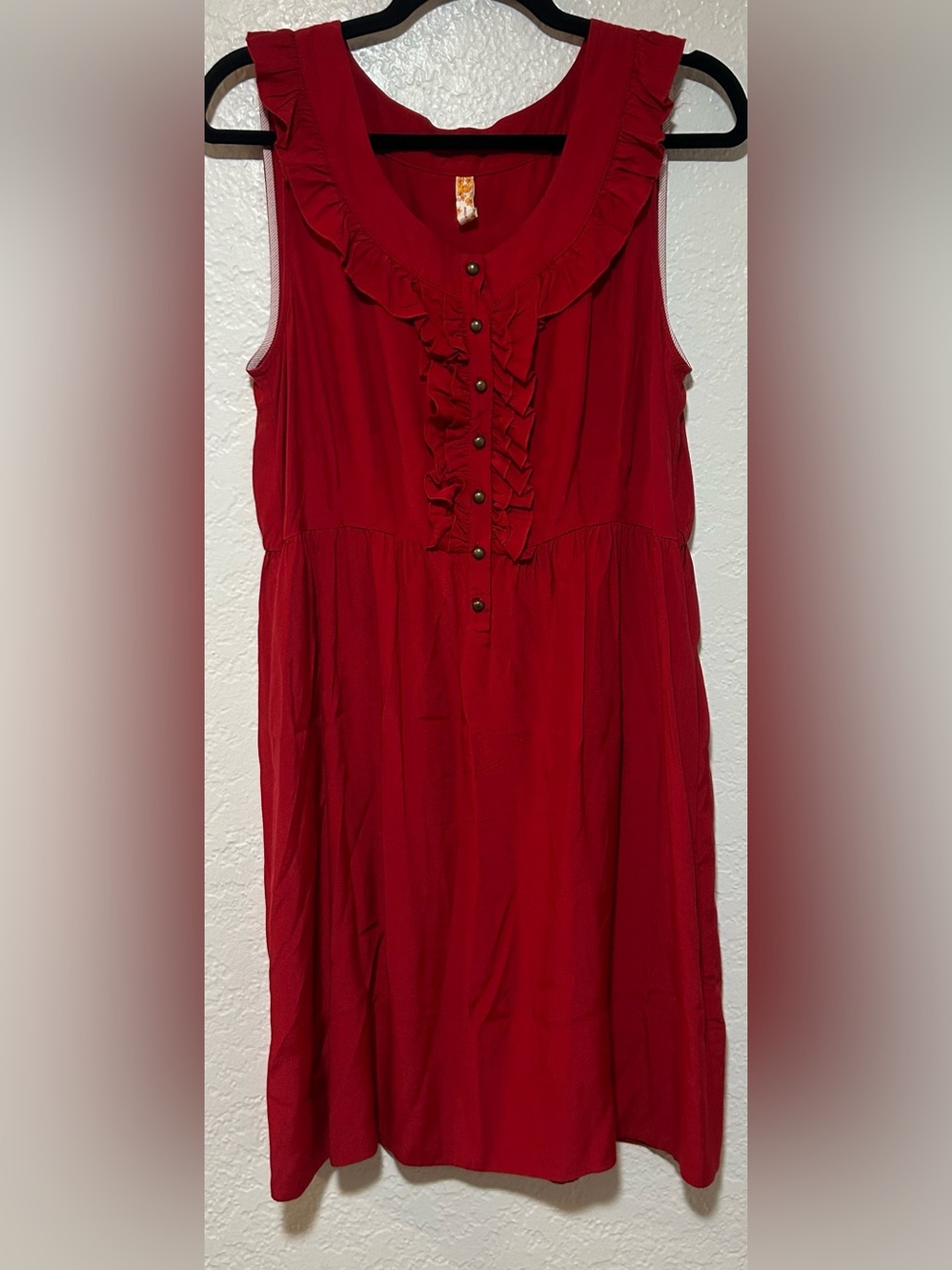 Maeve Red Sleeveless Ruffle Front Dress with Pockets!